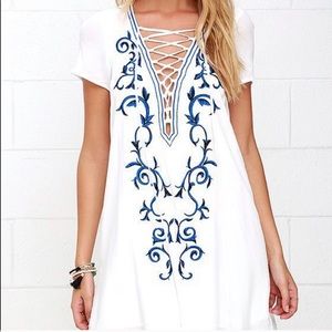 NWT LuLu’s White Dress with Embroidered Detail